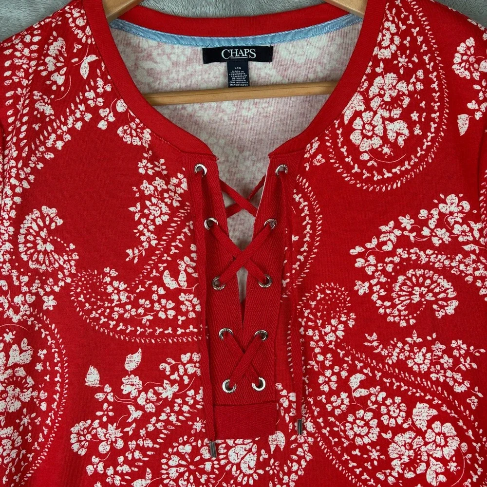 NWT Chaps Dress Bandana Print Red L Tie Front Short Sleeve Casual Fourth of July - Picture 5 of 9